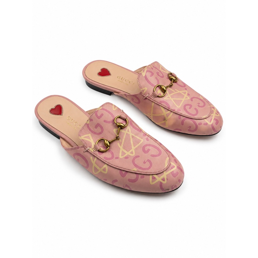 Gucci Pink Printed Ghost Princetown Horsebit Loafer Mules Women' Size 36 US 6